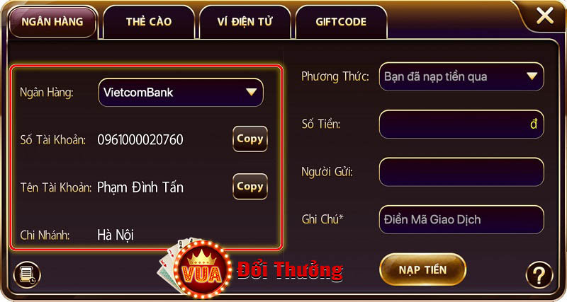 Hướng dẫn nạp – rút tiền tại NoHu Club